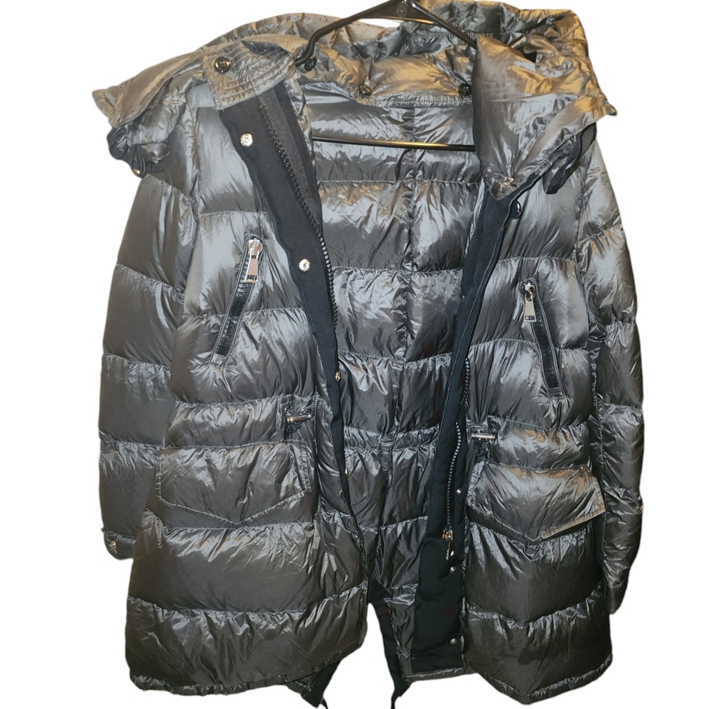 MONCLER BLACK PUFFER JACKET MID LENGTH W DRAWSTRING WAIST DOUDOUNE ELASTIQUE